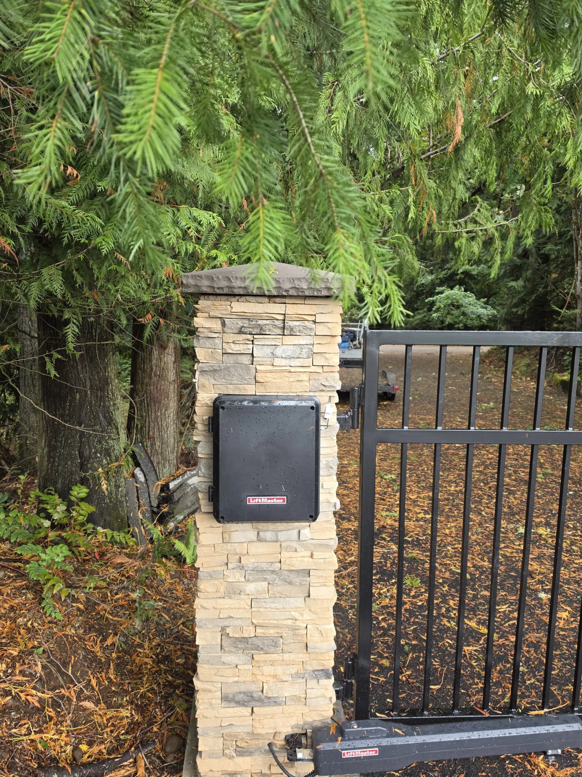Gallery photos for Custom Automatic Driveway Gate with Stone Column Entry: Image #2